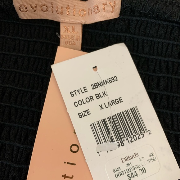 Evolutionary Black Smocked Bodice Top with Sheer Organza Puff Sleeves XL - Picture 7 of 9